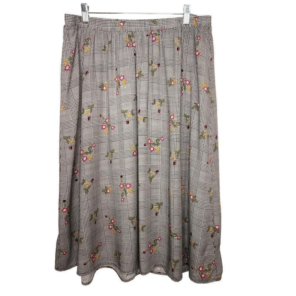 CJ banks Black & White‎ Plaid Floral Skirt Houmdstooth Women's Size 1X